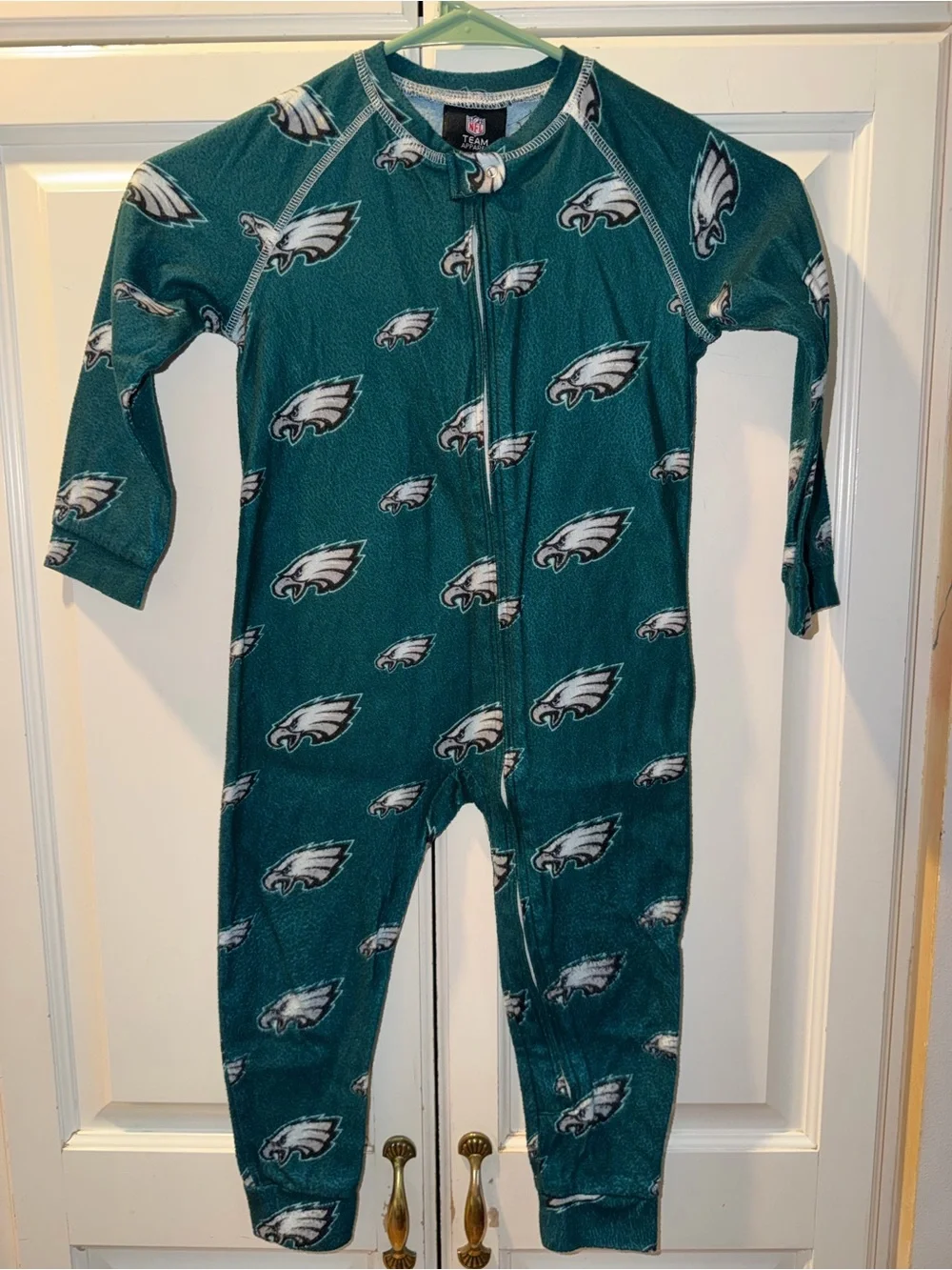 NFL Philadelphia Eagles Teal Green All-Over Logo Kids Footed One-Piece
